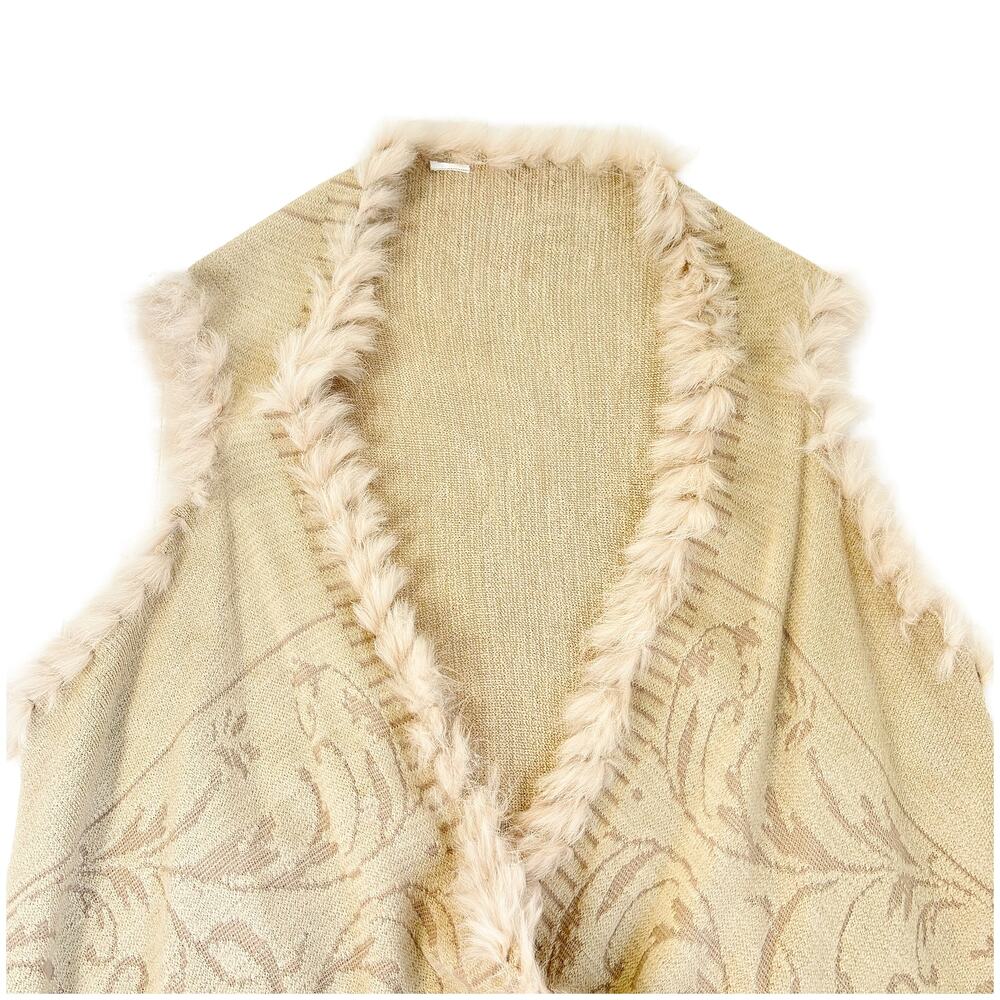 Boho Fringe Fur Trim Vest Women OS Beige Western Festival Cowgirl Layering